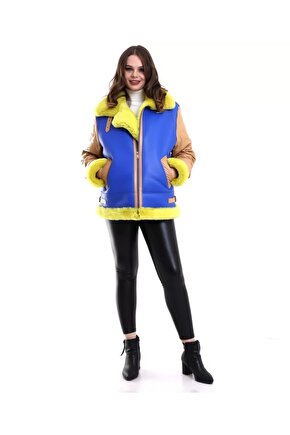 Kadın Koyun Derisi Pilot Hakiki Kürk - Sarı