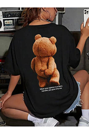 Büyük Boy Ayıcık Baskılı Bisiklet Yaka T-Shirt, İlkbahar & Yaz İçin Rahat Kısa Kollu T-Shi