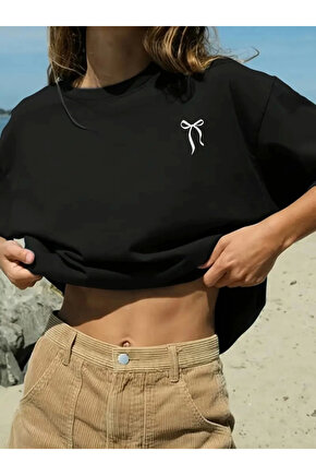 eyesof Fiyonk Baskılı Siyah Oversize Unisex T-shirt- Siyah