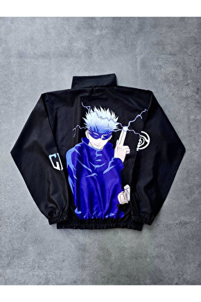 eyesof Fermuarlı Dijital Baskılı Rüzgarlık - Siyah