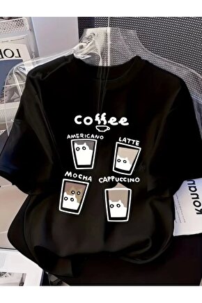 201 Penye Compack Baskılı Oversize Bisiklet Yaka Kısa Kol Yazlık T-shirt - Siyah