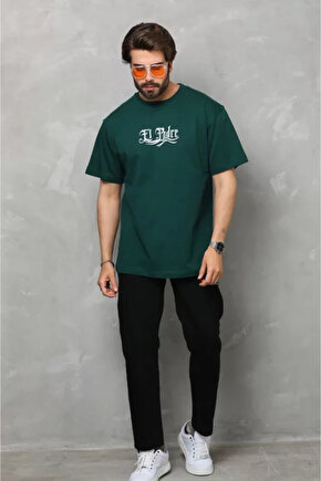 eyesof Unisex Bisiklet Yaka Baskılı Oversize T-Shirt - Yeşil