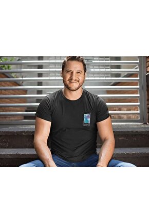 Erkek Bisiklet Yaka Baskılı Oversize T-Shirt - Siyah