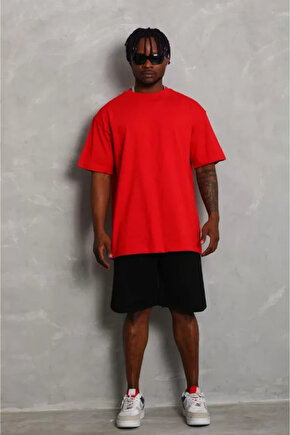 eyesof Unisex Oversize Düz Bisiklet Yaka T-Shirt - Kırmızı