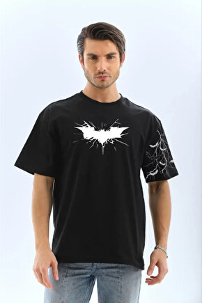 eyesof Unisex Ön Ve Kol Baskılı Oversize T-shirt - Siyah