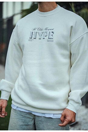 eyesof Üç İplik Bisiklet Yaka Baskılı SweatShirt - Beyaz