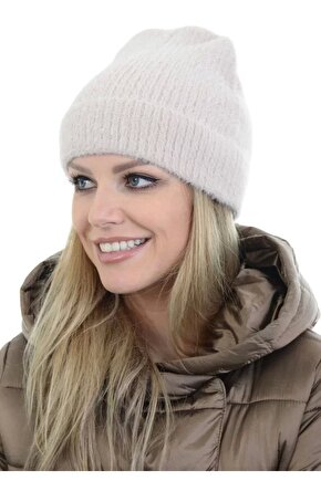 Unisex Tam Kalıp İnce Sakallı Triko Bere - Kırık Beyaz