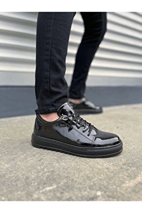 JY152 Cool Bağcıklı Rugan Erkek Günlük Spor Klasik Ayakkabı RST - Siyah