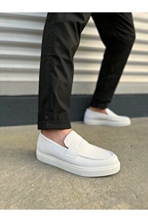 JY180 Estilo X Bağcıksız Cilt Erkek Günlük Spor Klasik Ayakkabı CBT - Beyaz