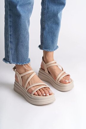 NATALIE İnce Tokalı Şerit Detaylı Ortopedik Taban Kadın Sandalet CKT - Krem