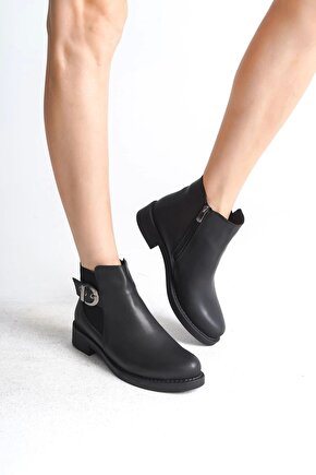 LUNA Fermuarlı Lastikli Ortopedik Taban TopukluKadın Bot ST - Siyah