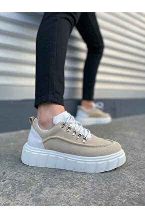 JY010 Cloud Bağcıklı Süet Erkek Günlük Sneaker Ayakkabı SBT - KremBeyaz
