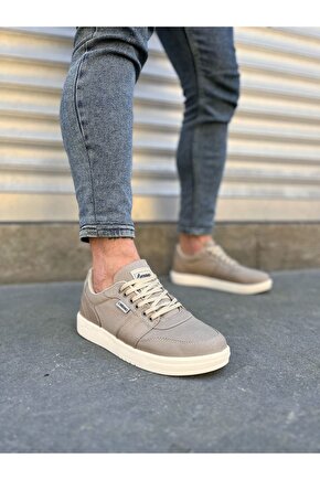 JY0118 REX Bağcıklı Keten Kumaş Erkek Günlük Sneaker Ayakkabı KKT - Bej