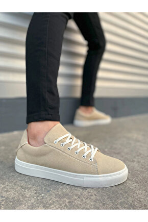 JY122 Mode Bağcıklı Süet Erkek Günlük Sneaker Ayakkabı SBT - Bej