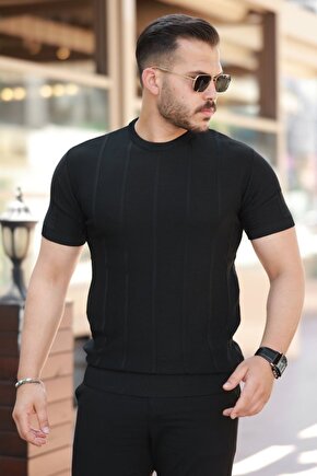 eyesof Erkek Desenli çizgi Kabartmalı Kısa Kollu Tişört