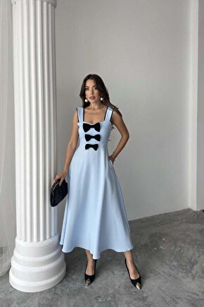 Bebe Mavi Fiyonk Garnili Dantelli Elbise