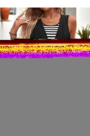 Kadın Kolsuz Degaje Yakalı Blok Desenli Kısa Viskon Elbise