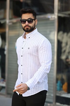 Erkek Pamuklu Çizgi Desenli Gömlek