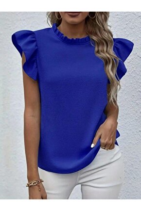 Kadın Kısa Kollu Fırfır Yakalı Bürümcük Bluz