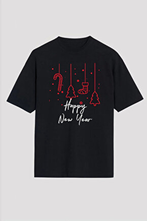 eyesof Happy New Year Baskılı T-shirt - Siyah