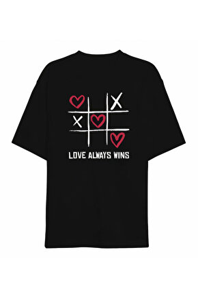eyesof Sevgililer Günü İçin Özel Tasarım Love Always Wıns Baskılı T-shirt - Siyah