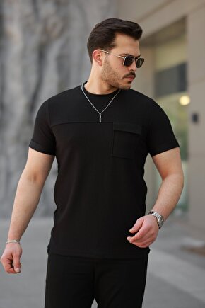 eyesof Erkek Cepli Kolyeli Kısa Kollu örme Kumaş T-shirt