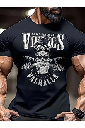 Baskılı Oversize Bisiklet Yaka T-shirt - Siyah