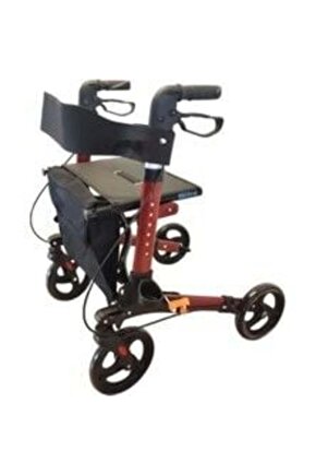 Ithal Lüks Alüminyum Rolatör 4 Tekerlekli Yürüteç Kırmızı