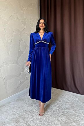 eyesof Saks Göğüs Altı Taşlı Elbise