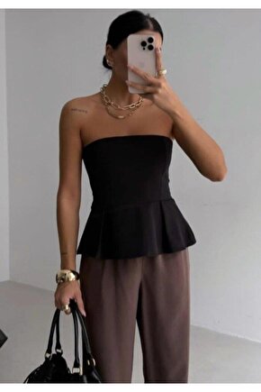 Pileli Straplez Bluz