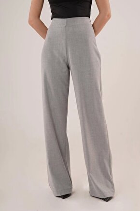 Bol Paça Yandan Fermuarlı Gri Kumaş Pantolon