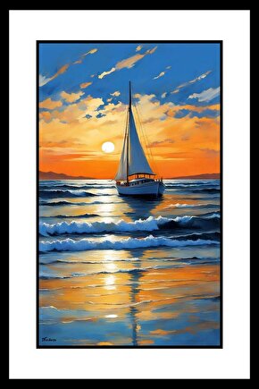 Sahildeki Yelkenli Digital Art ( ÇERÇEVESİZ - ÇERÇEVE YOKTUR ) ( ULTRA HD ) FOLYO AFİŞ - POSTER