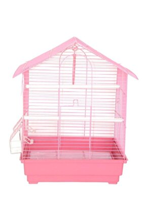 İki Kapılı Çatılı Muhabbet Kuşu Kafesi Pembe 35x28x46 Cm - 600-A418-600-A418