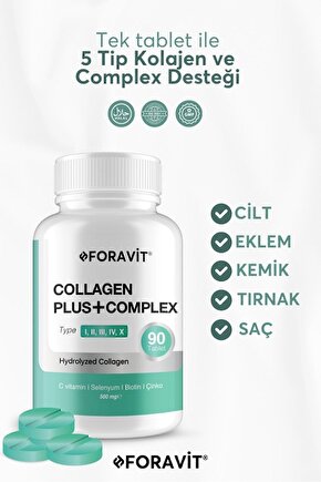 5 Tip Kolajen Tip 1, Tip 2, Tip 3, Tip 5 ,tip 10, ( Selenyum , C Vitamini Ve Çinko ) 90 Tablet