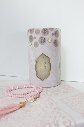 Çeyizlik Bohça Hediyesi Seccade Seti, Mermer Desen Kutu &seccade & Zikir Tesbihi