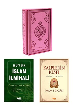 Kuran-ı Kerim Bilgisayar Hattı 4 Renkli Pembe Sert Kapak-islam Ilmihali-kalplerin Keşfi 3lü Set