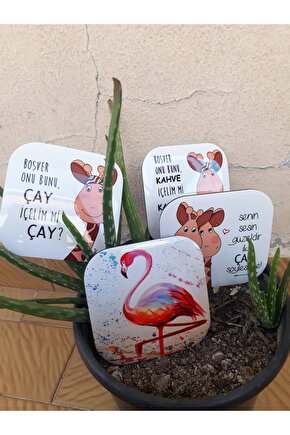 10x10 Cm Damla Kaplamalı Metal Bardak Altı Seti 4lü