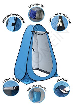 Otomatik Portatif Kamp&Plaj Duş Giyinme ve Tuvalet Çadırı 120 X 120 X 190 Cm