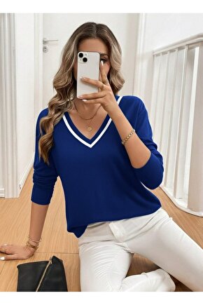 Kadın Uzun Kollu V Yakalı Viskon Iki Iplik Bluz