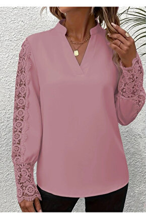 MDB Kadın Uzun Kollu Bisiklet Yaka Desenli Iki Iplik Bluz Ve Viskon Iki Iplik Pantolon Ikili Takım