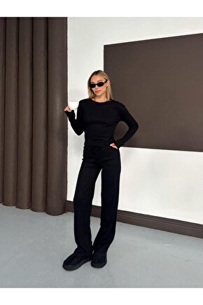 eyesof Kadın Bisiklet Yaka Parmak Geçme Detay Uzun Kollu Bluz Ve Pantolon Ikili Takım
