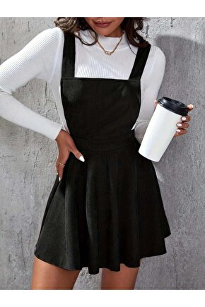 Kadın Askılı Sırttan çapraz Detaylı Kısa Kiloş Kadife Mini Elbise