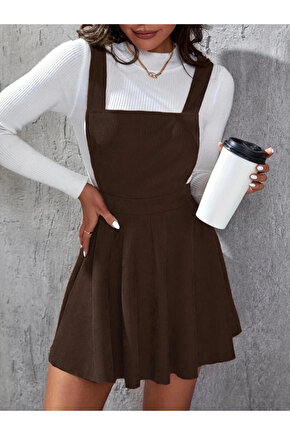 MDB Kadın Askılı Sırttan çapraz Detaylı Kısa Kiloş Kadife Mini Elbise