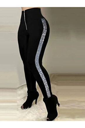 Kadın Yüksek Bel Yan şerit Detaylı Dalgıç Tayt