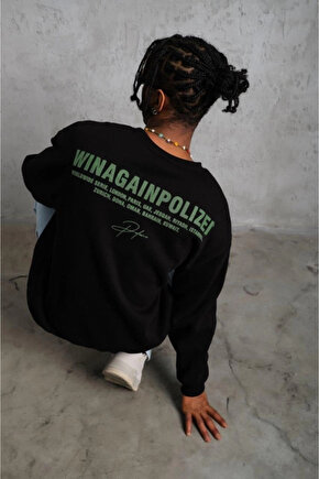 EQURİ Erkek Oversize Sweatshirt – Siyah Renk Ön Ve Sırt Baskılı, Üç İplik İçi Pamuklu Kumaş, Rahat