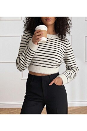 Kadın Uzun Kollu Balıkçı Yaka Crop Triko Bluz