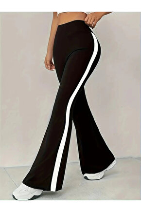 Kadın Yüksek Bel İspanyol Paçalı Yanlardan şerit Detaylı Dalgıç Tayt Pantolon