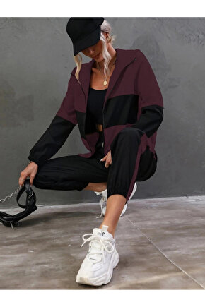 Kadın Uzun Kollu Kapşonlu önden Fermuarlı Viskon Iki Iplik Bluz Ve Pantolon Ikili Takım