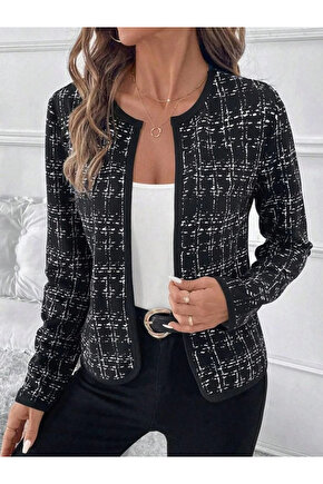 Kadın Uzun Kollu önü Açık şanel Kısa Ceket