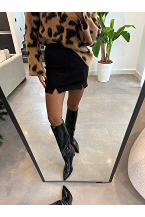 Kadın çift Yırtmaç Detaylı Mını Etek